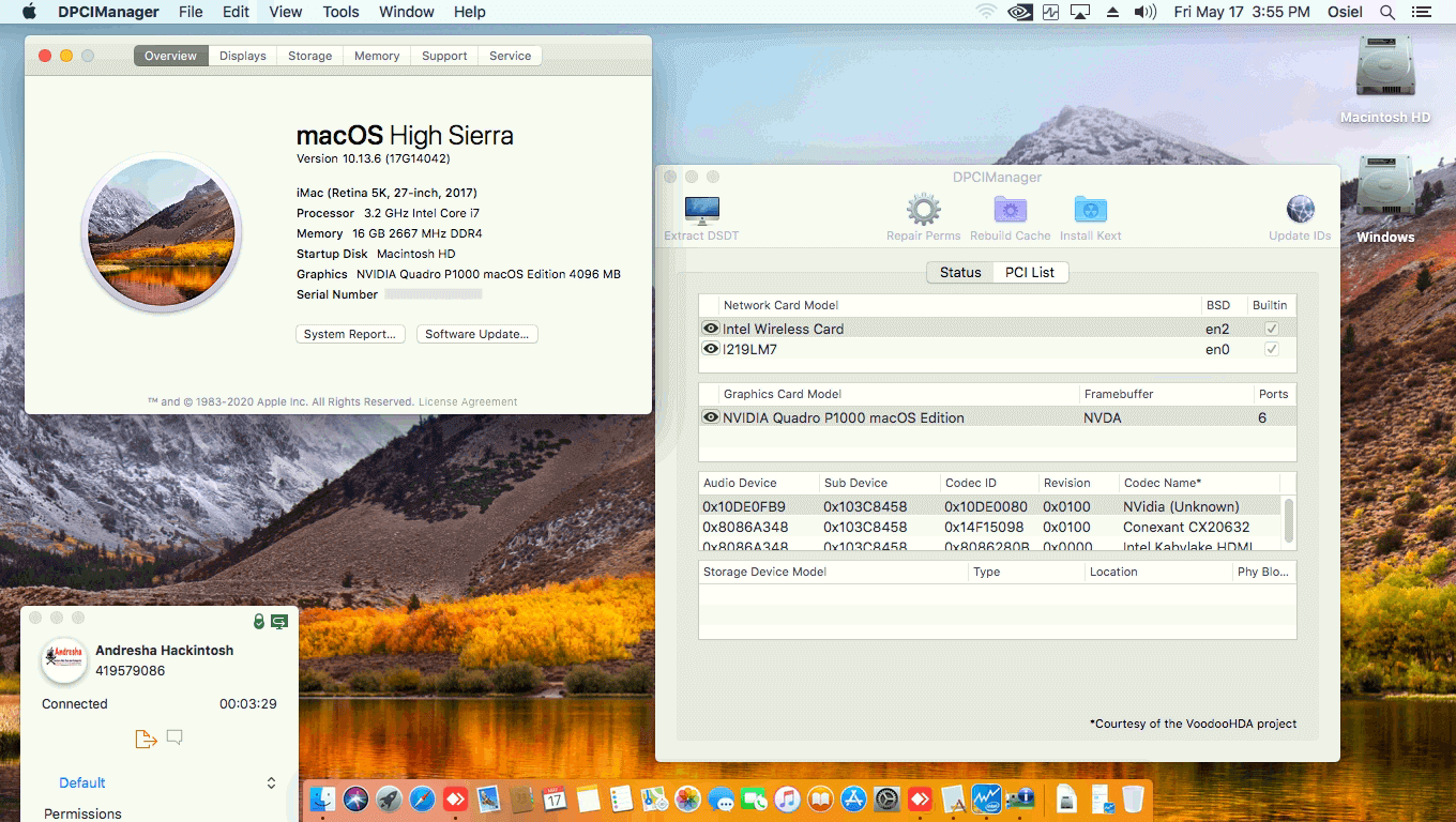 Success Hackintosh macOS High Sierra 10.13.6 Build 17G14042 in HP Z2 Mini G4 Workstation